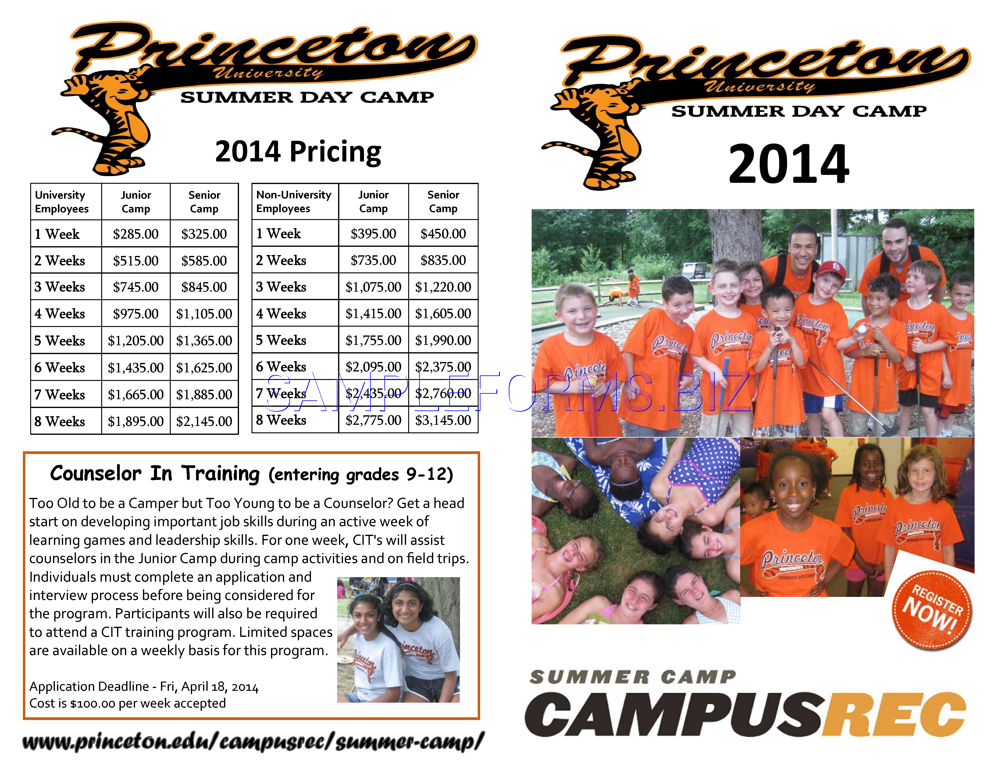 Preview free downloadable 2014 Summer Camp Brochure in PDF (page 1)